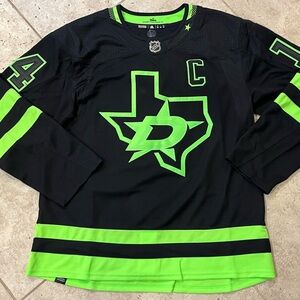 $230 Adidas Dallas Stars Jamie Benn #14 Blackout Third Jersey 54 Fight Strap NWT
